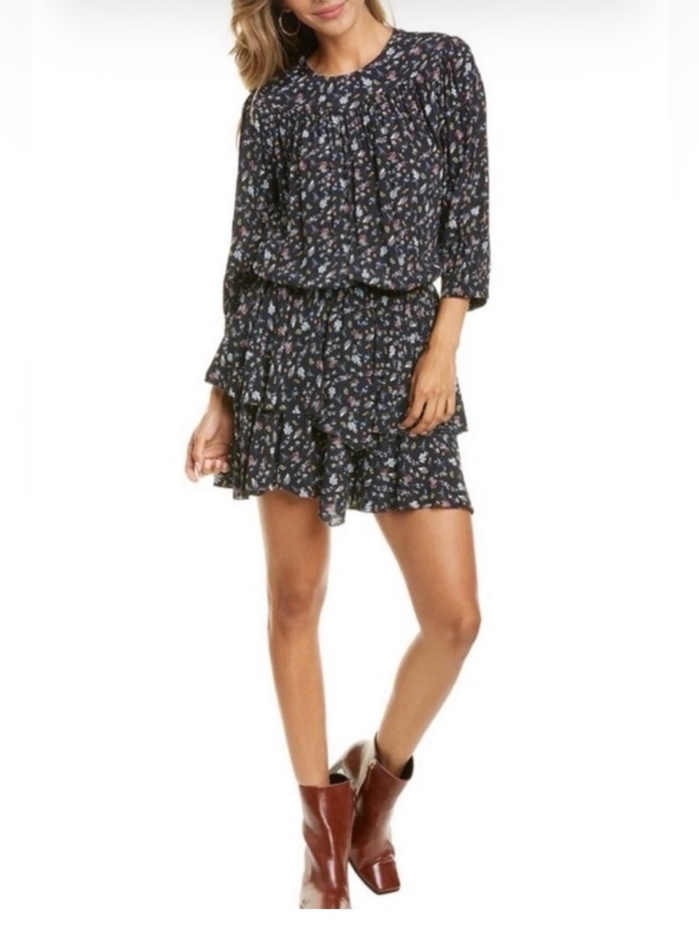 Zadig & Voltaire Women's Rooka Mini Season Black Floral Ruffle Dress-Size M